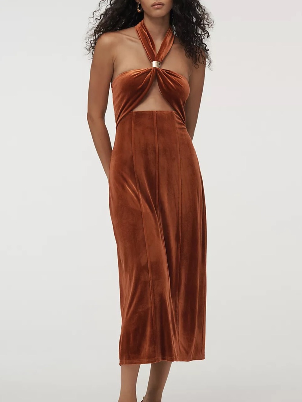 Flat White Velvet Halter Dress